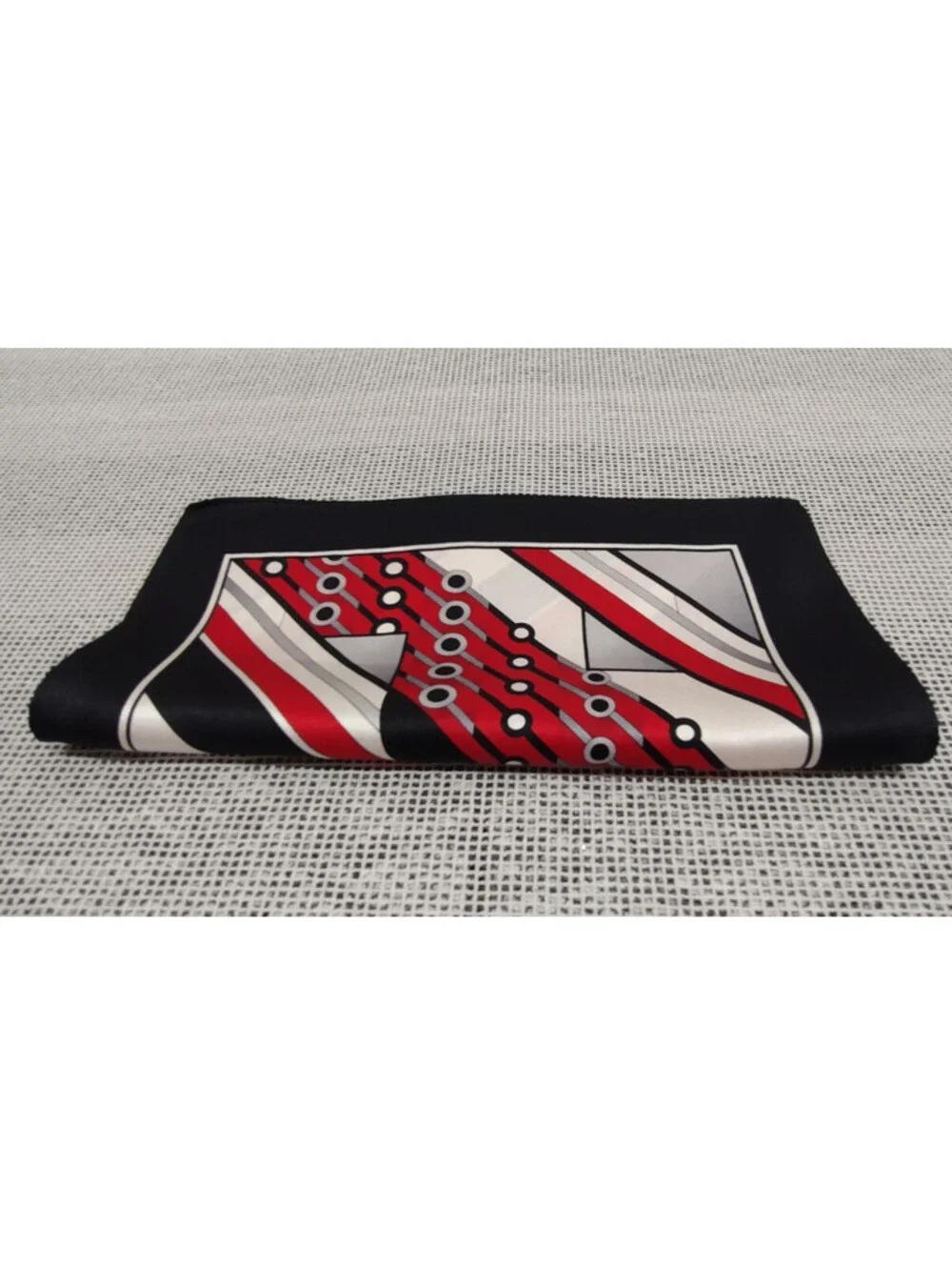 Vintage Silk Hankie Black White Red Handkerchief 70s 80s Does 1920s 30s Art Deco